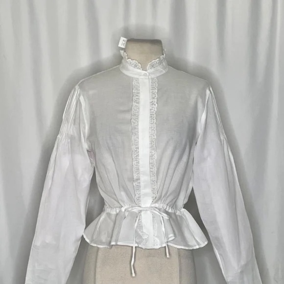 NWT!! J. CREW Lace Trim Cinched-Waist Cotton Voile White Top Blouse Medium - Picture 4 of 16